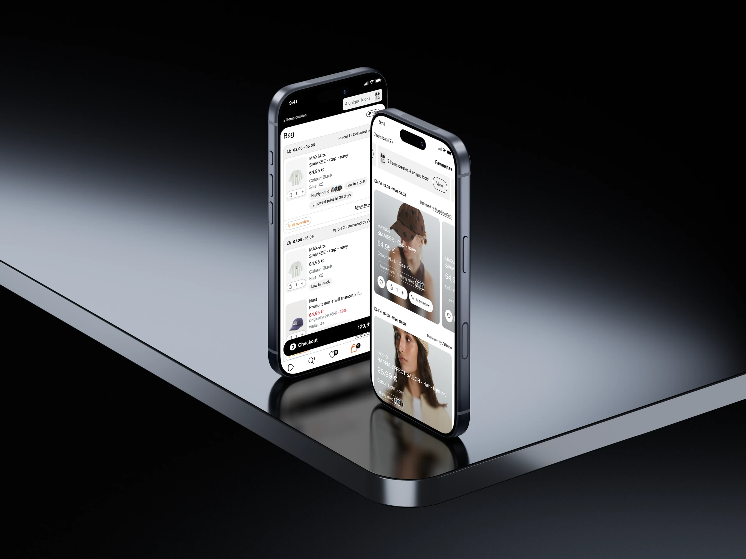 Zalando cart experiments on two phones