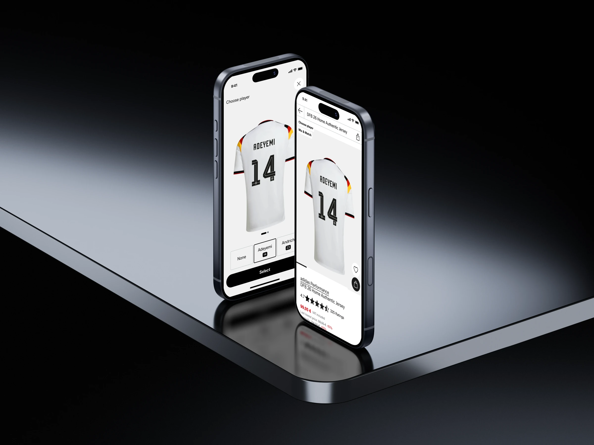 Jersey customisation interface on two phones