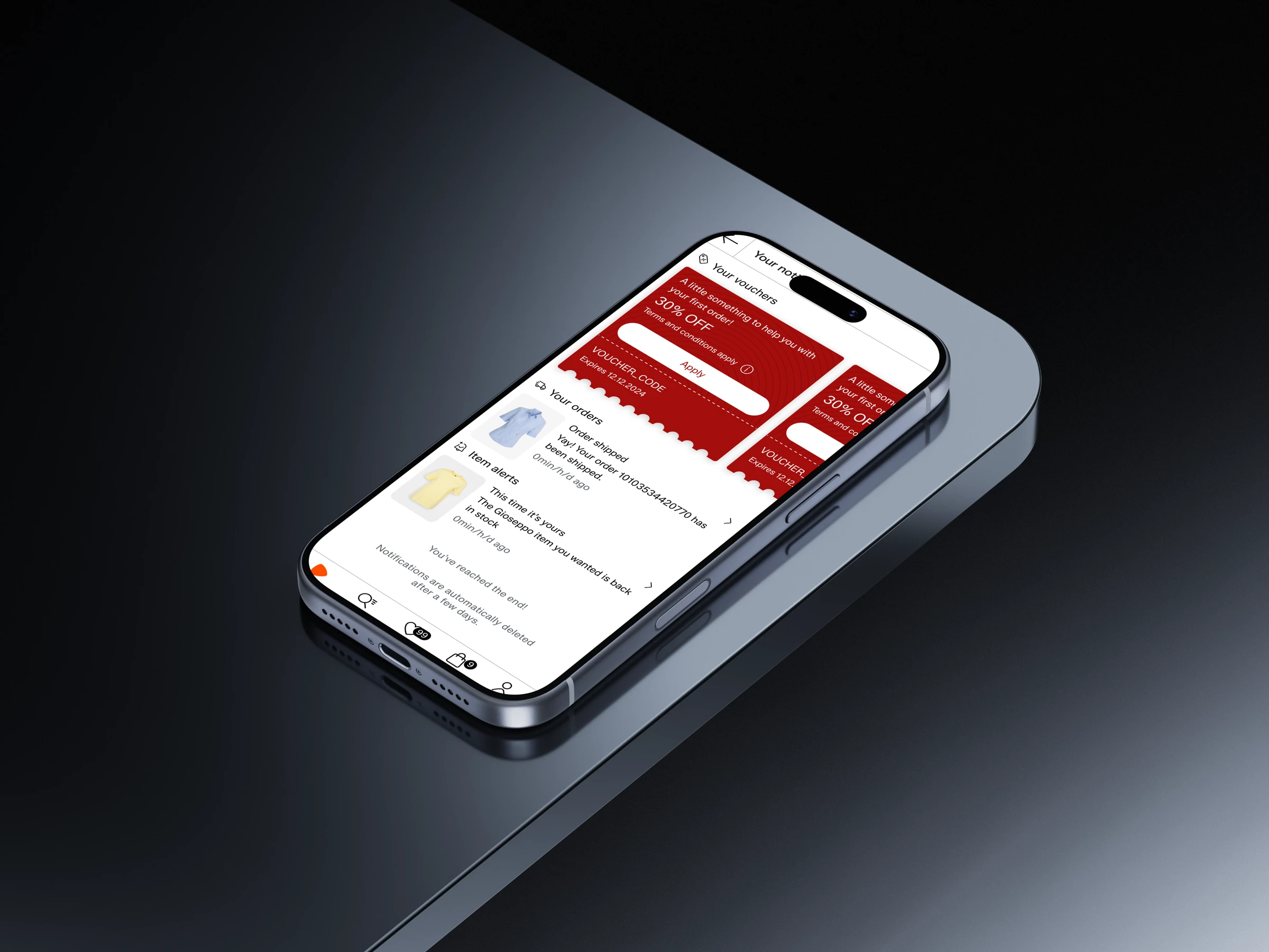 Zalando Notification Center on a phone