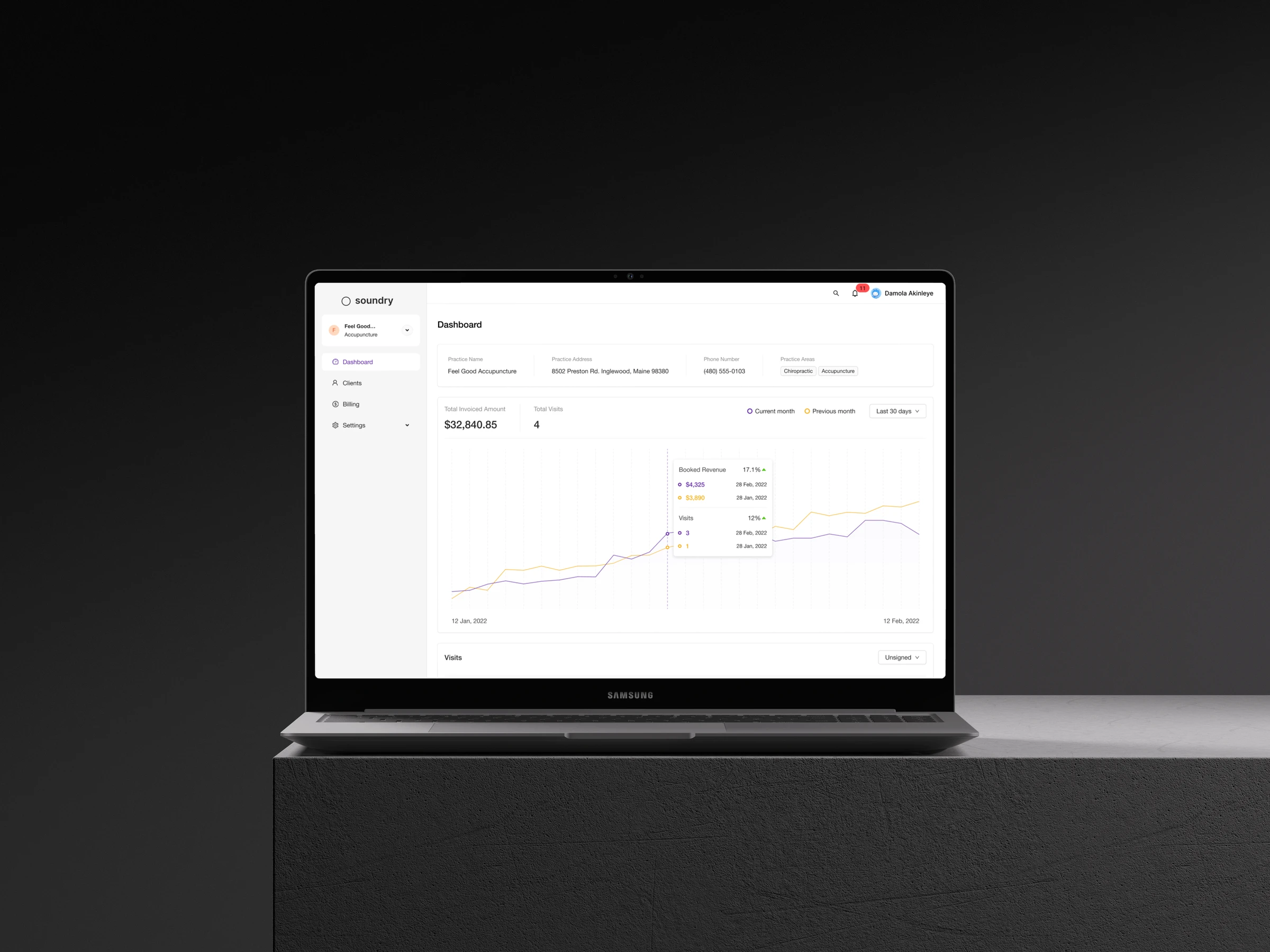 Soundry dashboard on a laptop